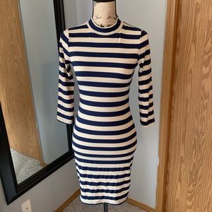 Soprano bodycon navy cream striped dress